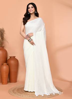 off white cotton blend handloom saree with running blouse piece 1