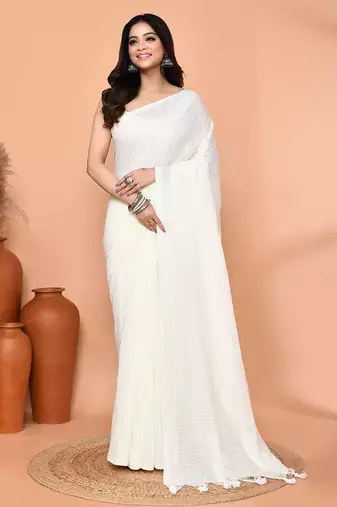 off white cotton blend handloom saree with running blouse piece