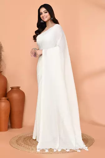 off white cotton blend handloom saree with running blouse piece