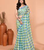 cotton blend handloom multi color check saree with running blouse piece