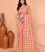 cotton blend handloom multi color check saree with running blouse piece