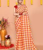 cotton blend handloom multi check saree with running blouse piece