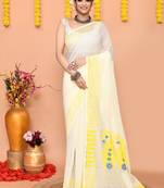 white yellow cotton blend jamdani saree