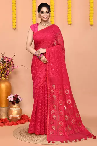 rani cotton blend jamdani saree