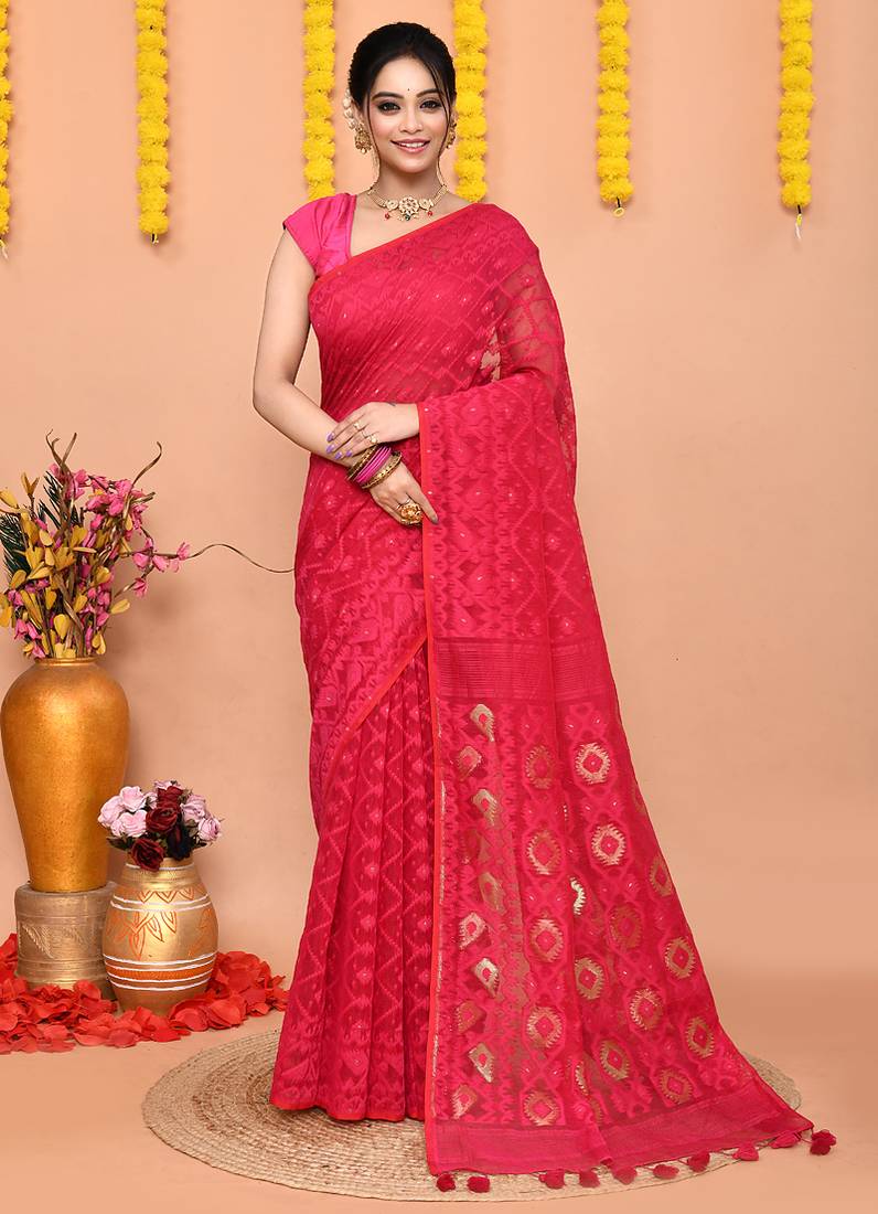 rani cotton blend jamdani saree