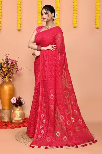 rani cotton blend jamdani saree