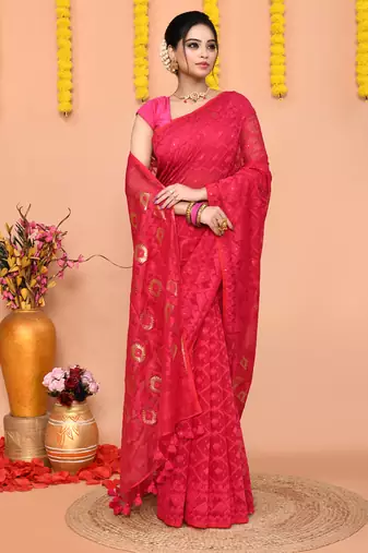 rani cotton blend jamdani saree