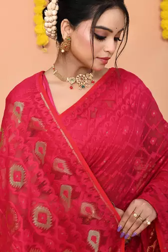 rani cotton blend jamdani saree