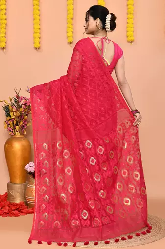 rani cotton blend jamdani saree