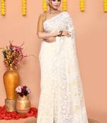 off white cotton blend jamdani saree