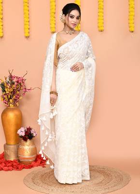 off white cotton blend jamdani saree 3