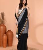 black sequin handloom cotton blend saree without blouse