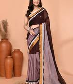 brown sequin handloom cotton blend saree without blouse