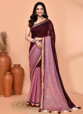 maroon sequin handloom cotton blend saree without blouse 1