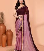 maroon sequin handloom cotton blend saree without blouse