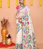 traditional off white soft cotton silk jamdani saree with running blouse piece