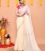 off white cotton blend zari check handloom saree with running blouse piece 