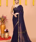 navy blue cotton blend zari check handloom saree with running blouse piece 