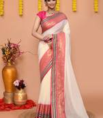 off white cotton blend handloom saree with running blouse piece 