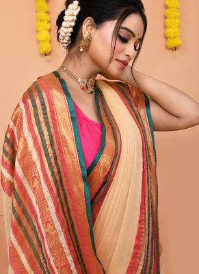 deep beige cotton blend handloom saree with running blouse piece  4