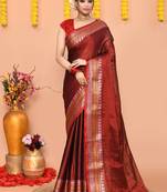 maroon organic tissue saree with running blouse piece 