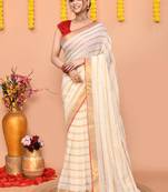 off white cotton blend handloom saree without blouse