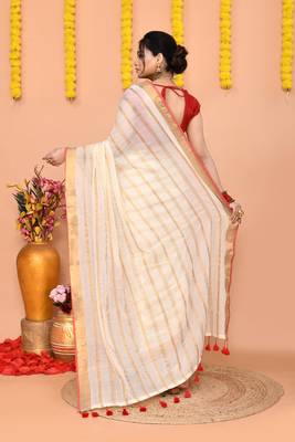 off white cotton blend handloom saree without blouse 4
