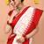 white gadowal silk blend saree with running blouse piece with red border