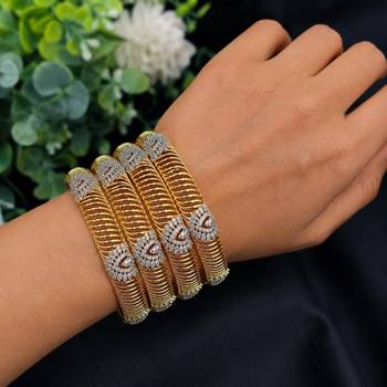 Gold Plated CZ Bangles Set: Indian Bridal Wedding Jewelry 1