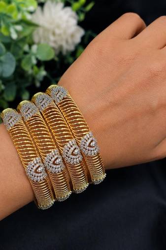 Gold Plated CZ Bangles Set: Indian Bridal Wedding Jewelry