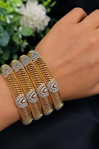 Gold Plated CZ Bangles Set: Indian Bridal Wedding Jewelry