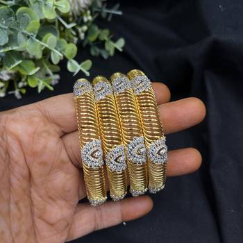 Gold Plated CZ Bangles Set: Indian Bridal Wedding Jewelry 2