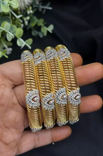 Gold Plated CZ Bangles Set: Indian Bridal Wedding Jewelry
