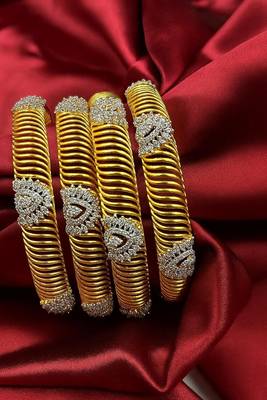 Gold Plated CZ Bangles Set: Indian Bridal Wedding Jewelry 3