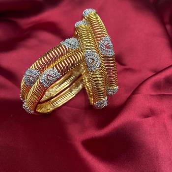 Gold Plated CZ Bangles Set: Indian Bridal Wedding Jewelry 4