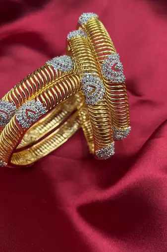 Gold Plated CZ Bangles Set: Indian Bridal Wedding Jewelry