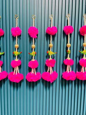 decorative pink genda with parrot hanginghandmade toran hanging for home decor (pack of 6) 1