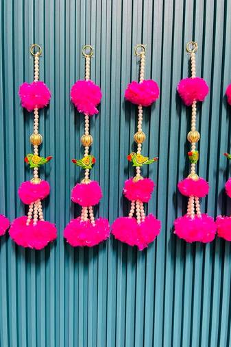 decorative pink genda with parrot hanginghandmade toran hanging for home decor (pack of 6)