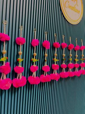 decorative pink genda with parrot hanginghandmade toran hanging for home decor (pack of 6) 2