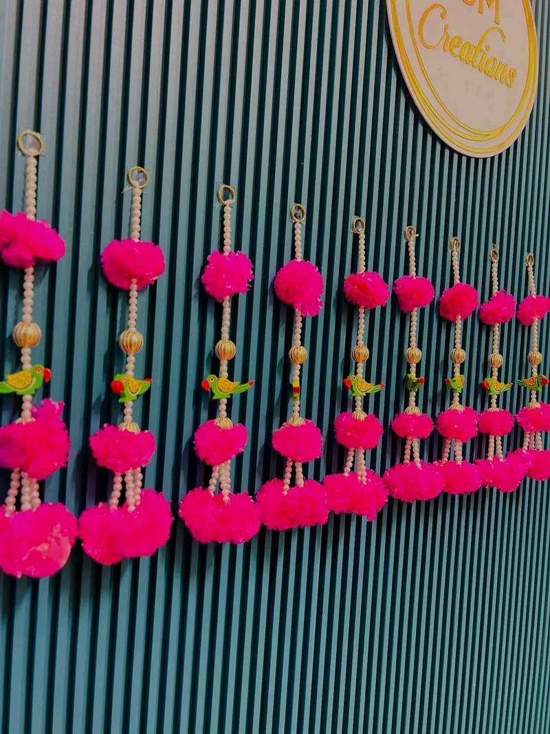 decorative pink genda with parrot hanginghandmade toran hanging for home decor (pack of 6)