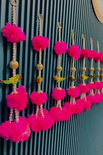 decorative pink genda with parrot hanginghandmade toran hanging for home decor (pack of 6)