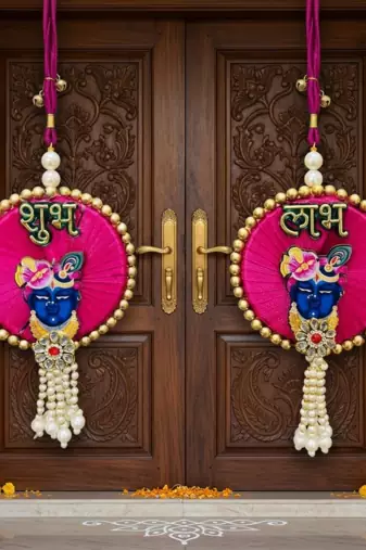 handmade multicolor shubh labh hanging for doorgifting decor traditional for home decor (pack of 2) ( pack of 2)