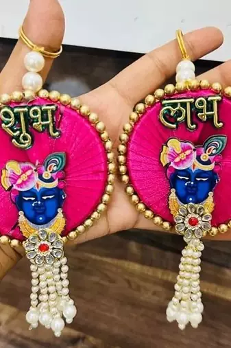 handmade multicolor shubh labh hanging for doorgifting decor traditional for home decor (pack of 2) ( pack of 2)