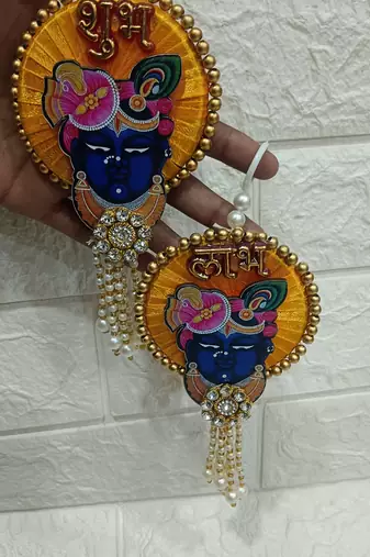 handmade multicolor shubh labh hanging for doorgifting decor traditional for home decor (pack of 2) ( pack of 2)