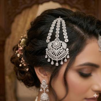 Silver Zircon Passa Jhumar – Pakistani Bridal Headpiece, Indian Wedding Statement Jewelry 1