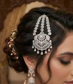 Silver Zircon Passa Jhumar – Pakistani Bridal Headpiece, Indian Wedding Statement Jewelry