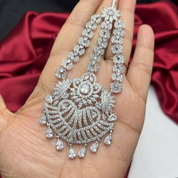 Silver Zircon Passa Jhumar – Pakistani Bridal Headpiece, Indian Wedding Statement Jewelry 2