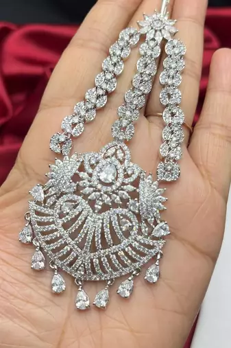 Silver Zircon Passa Jhumar – Pakistani Bridal Headpiece, Indian Wedding Statement Jewelry