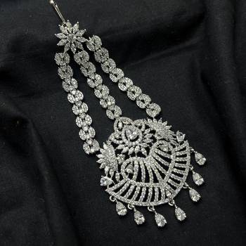 Silver Zircon Passa Jhumar – Pakistani Bridal Headpiece, Indian Wedding Statement Jewelry 3