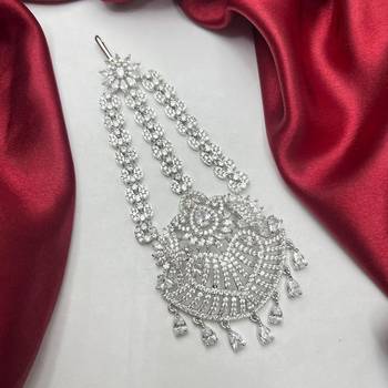 Silver Zircon Passa Jhumar – Pakistani Bridal Headpiece, Indian Wedding Statement Jewelry 4